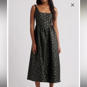 Lulu's Black Pleated Midi Cocktail Dress